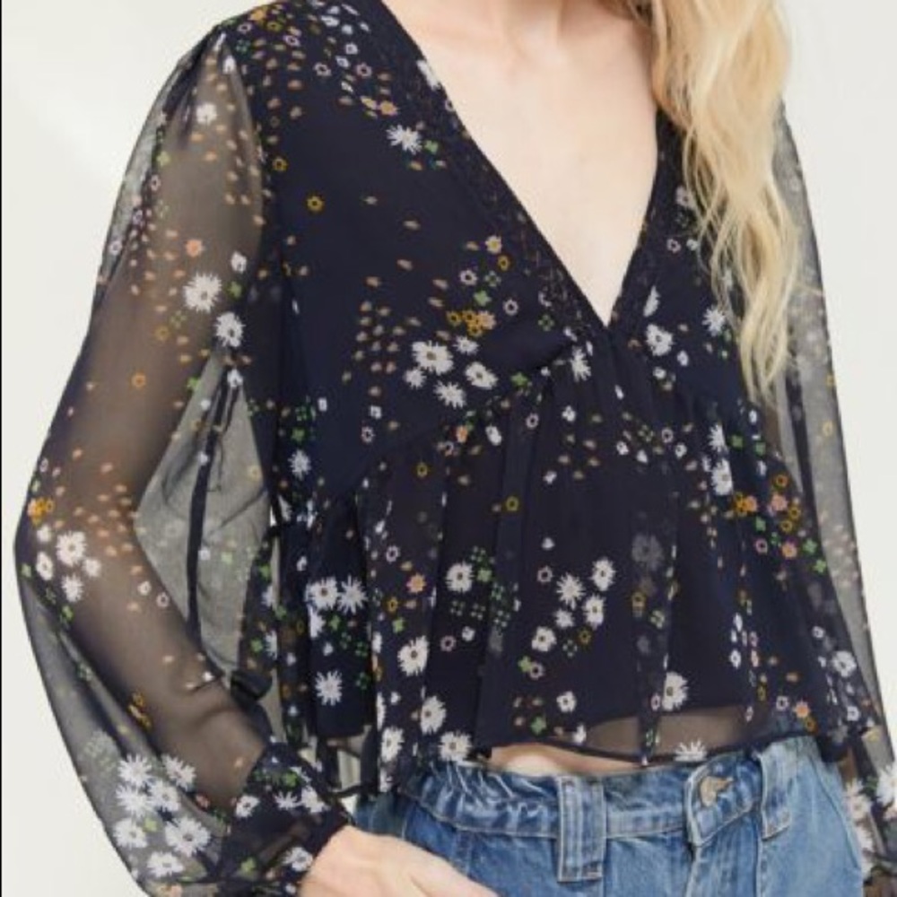 Urban Outfitters Hazel Lace Trim Babydoll Top